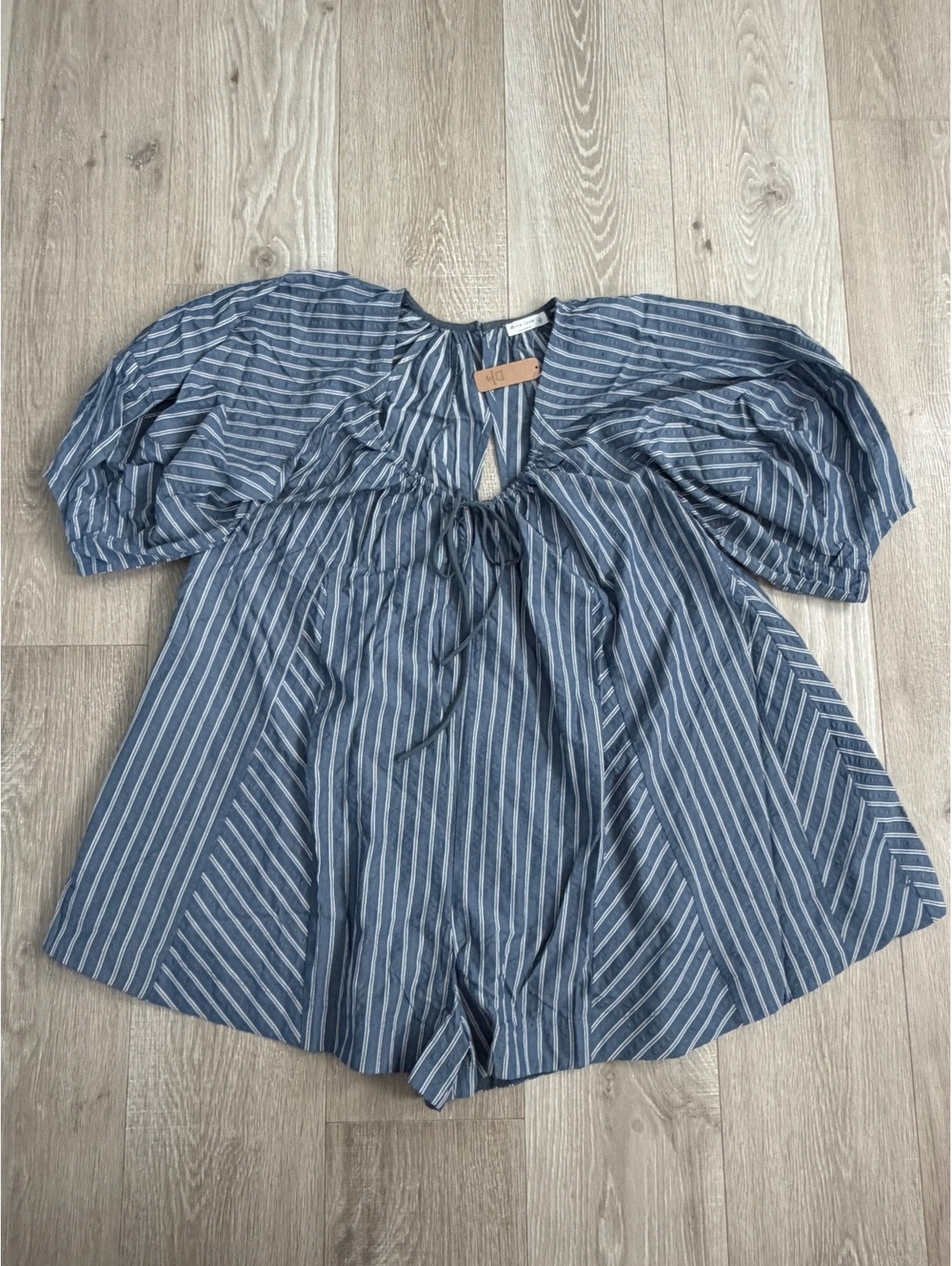 Miss Love Blue and White Striped Puff Sleeve Blouse Size M